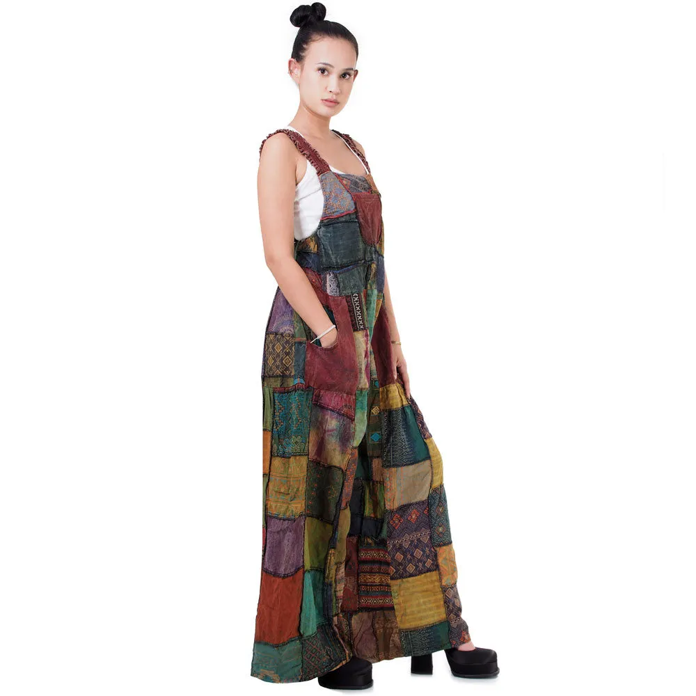 Forest Green Spiritual Patchwork Jumpsuit Overall