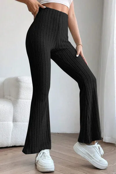 Full Size Ribbed High Waist Flare Pants