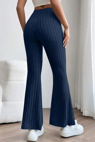 Full Size Ribbed High Waist Flare Pants