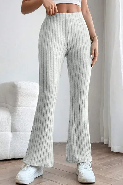 Full Size Ribbed High Waist Flare Pants