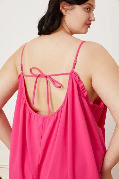 Full Size Ruffle Trim Tie Back Cami Jumpsuit with Pockets