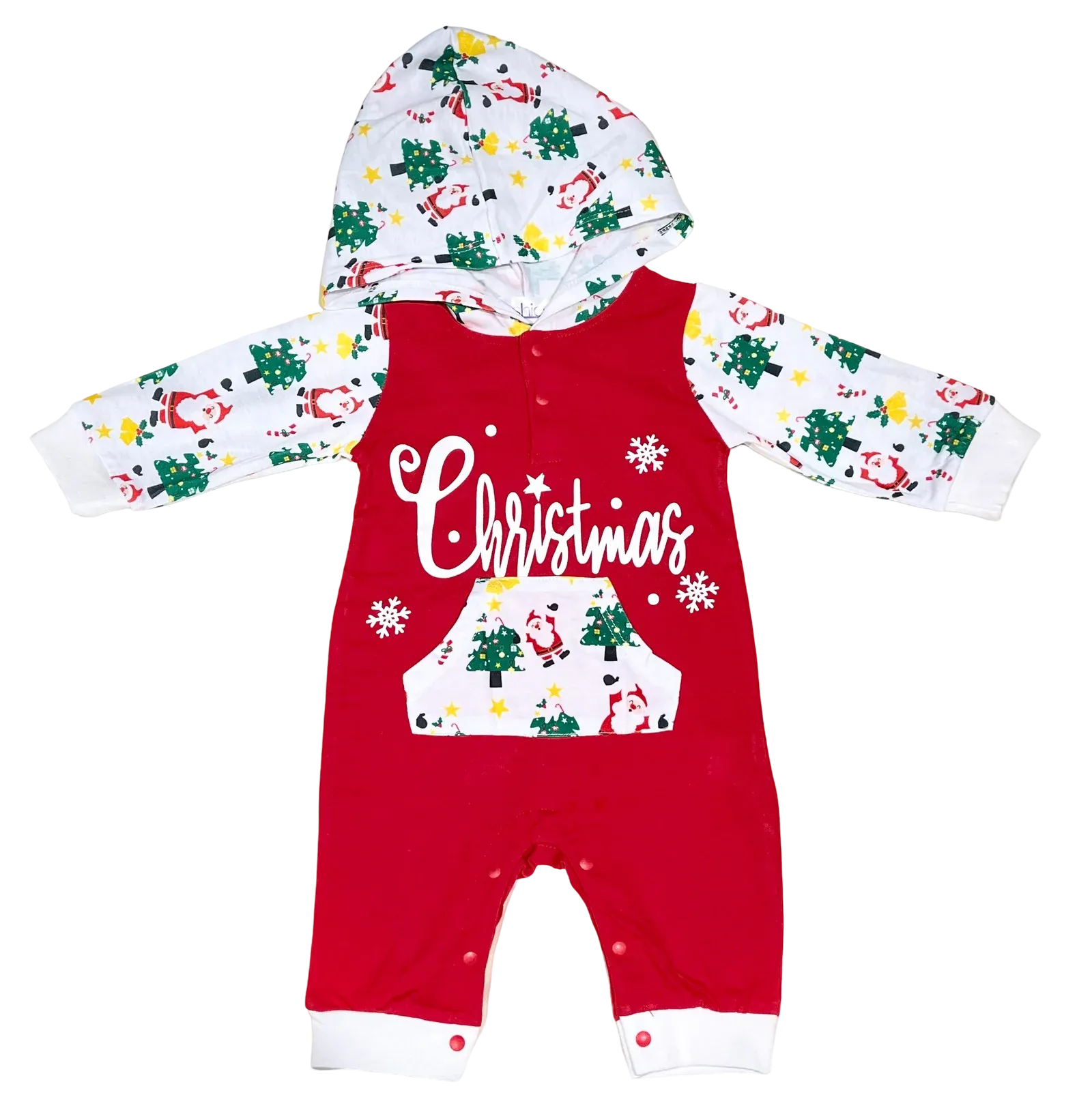 Gender Neutral Baby Holiday Christmas One-Piece Hooded Jumpsuit