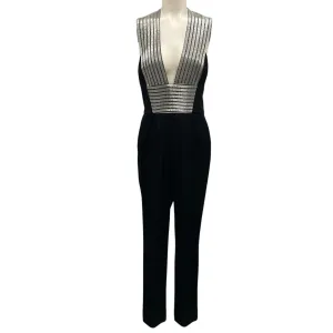 Ginger & Smart Black / Silver Metallic Embroidered Sleeveless Crepe Jumpsuit