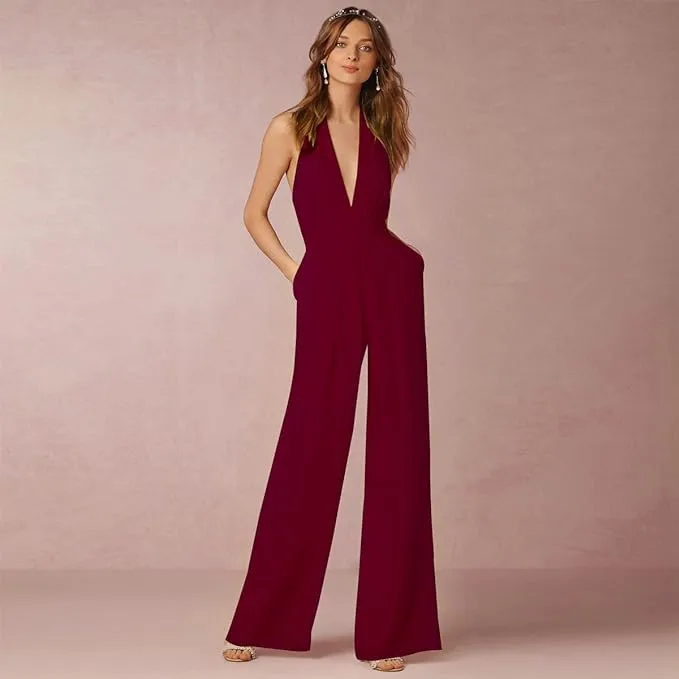 Giovanni Black Halter Wide Leg Jumpsuit