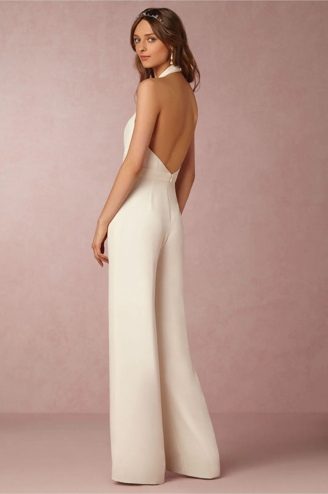 Giovanni White Halter Wide Leg Jumpsuit