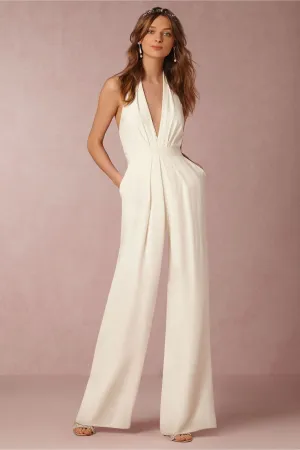 Giovanni White Halter Wide Leg Jumpsuit