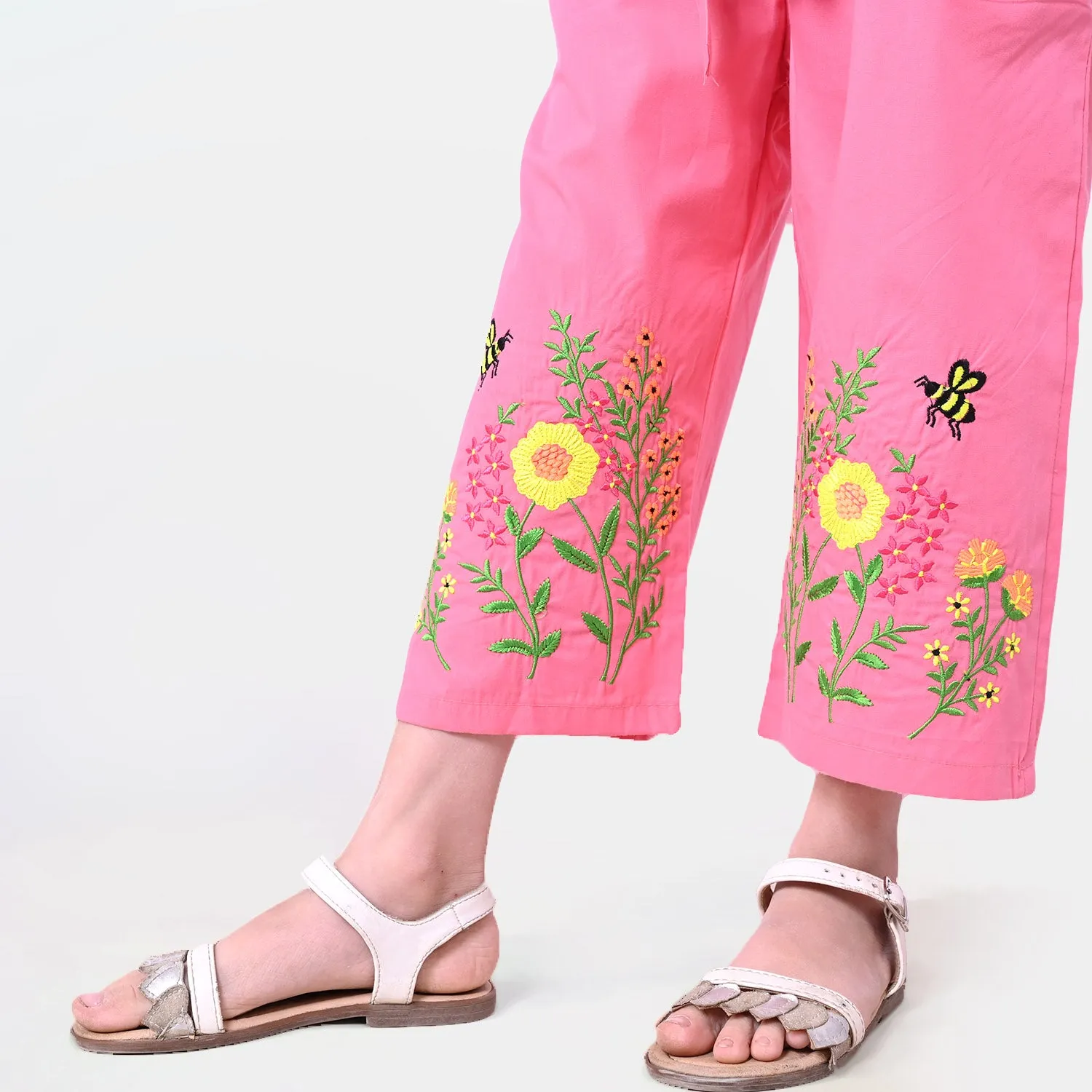 Girls Cotton Embroidered Jumpsuit Honey Bee - Tendor Peach