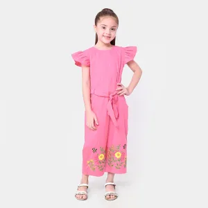 Girls Cotton Embroidered Jumpsuit Honey Bee - Tendor Peach