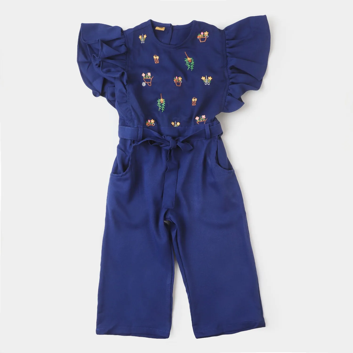 Girls Embroidered Jumpsuit - Navy Blue