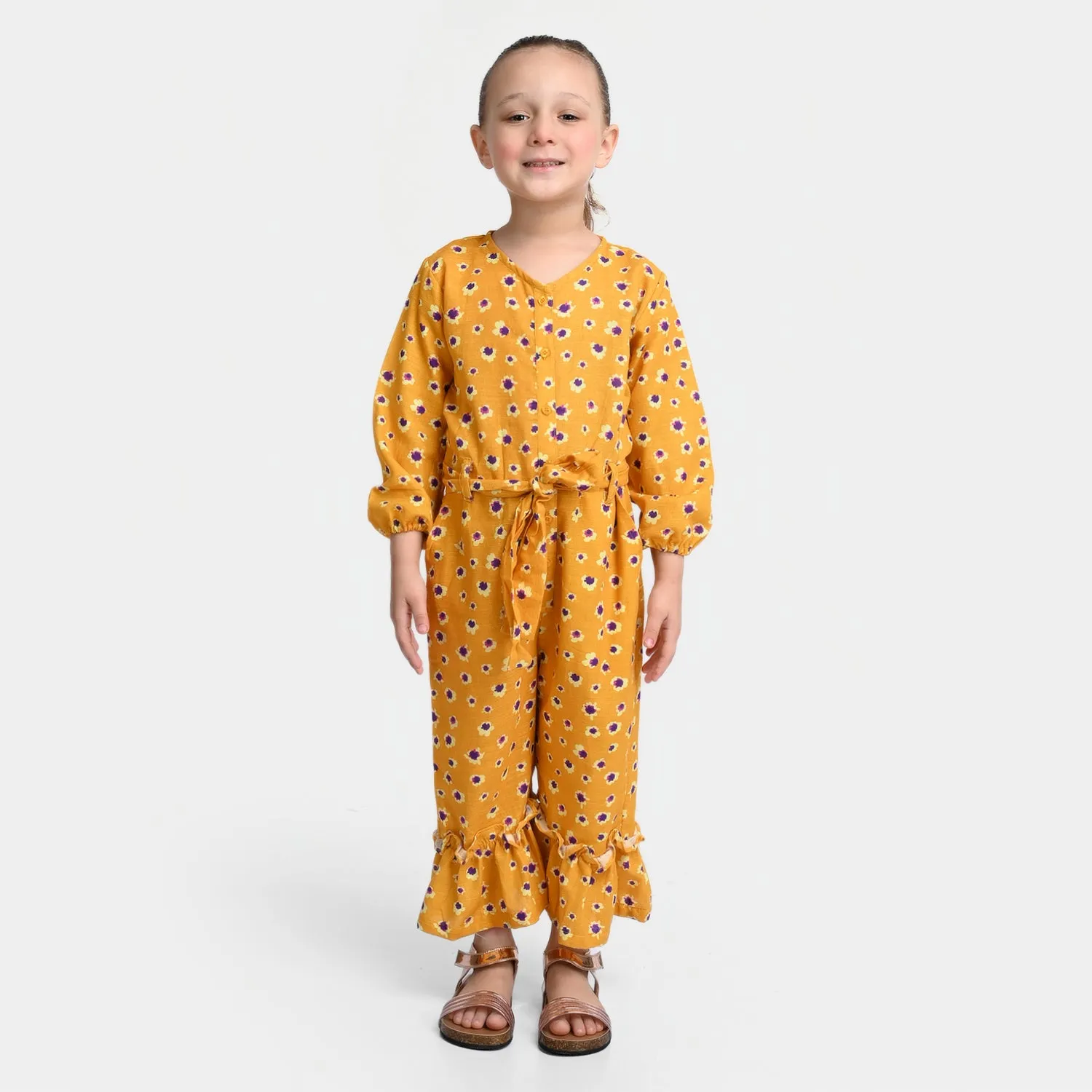 Girls khaddar Jumpsuit -Yellow