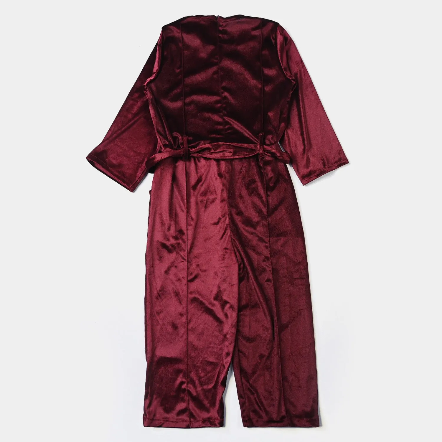 Girls Velvet Jumpsuit -MAROON