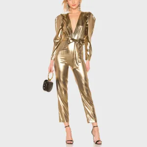 Gold Leather Jumpsuit for Women