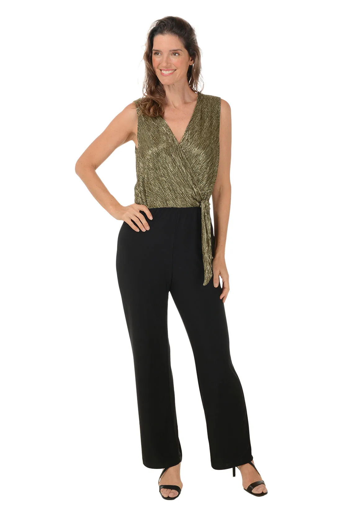 Gold Surplice Side Tie Jumpsuit