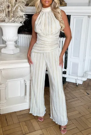 Golden Era Gold Foil Stripe Plisse Jumpsuit