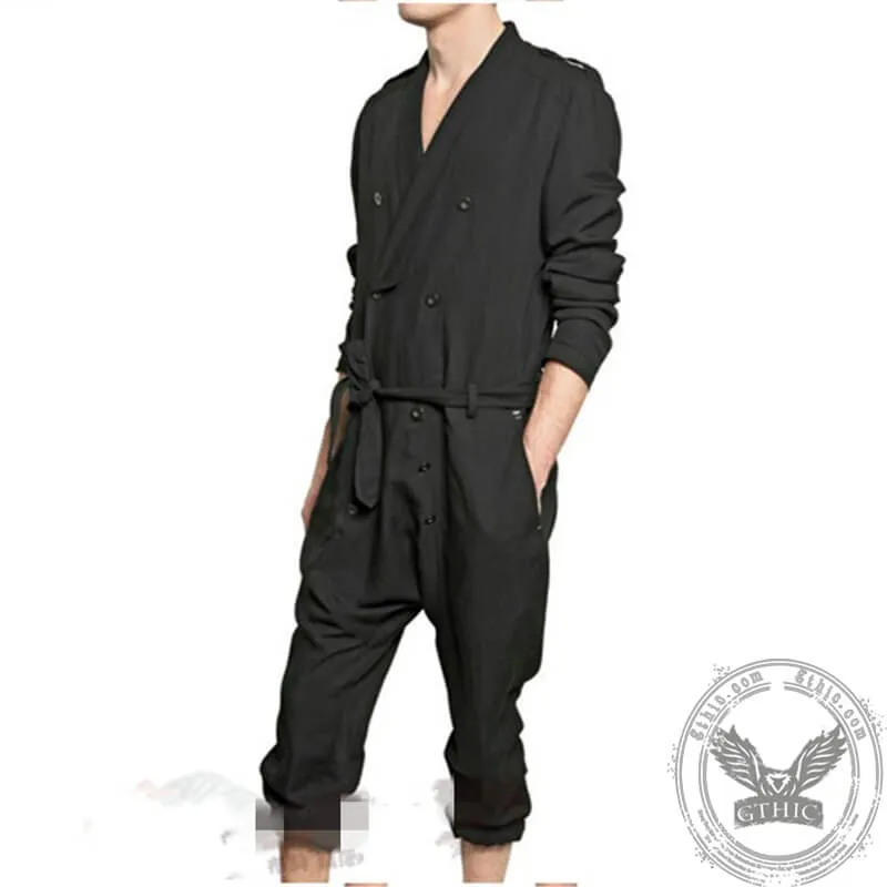 Gothic Belted Multi-Button Jumpsuit