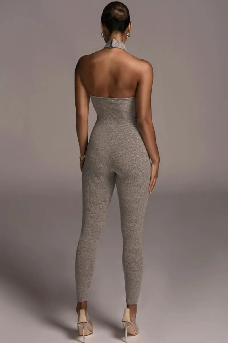 Grey Backless Halter Jumpsuit