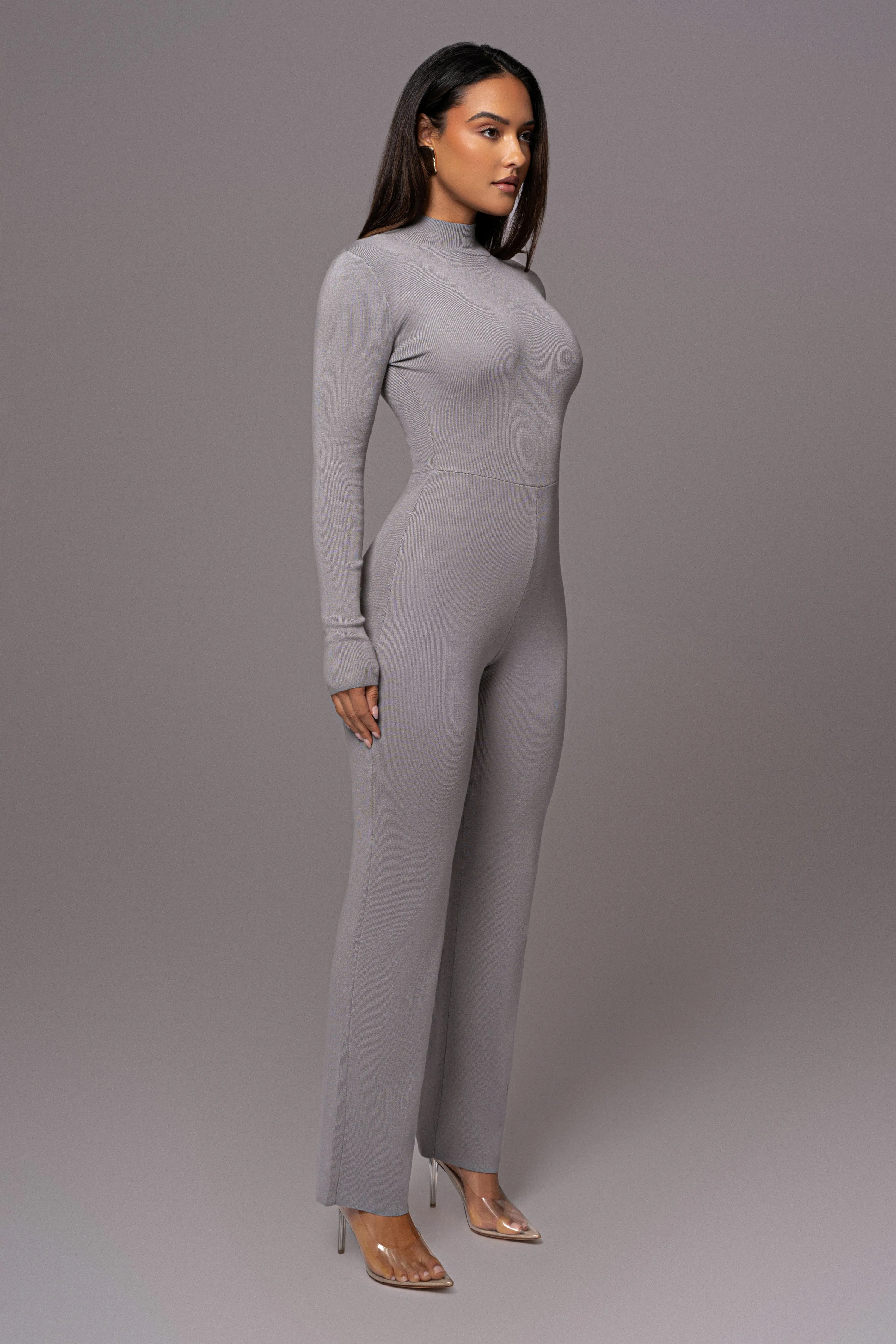 Grey Noel Sweater Knit Jumpsuit