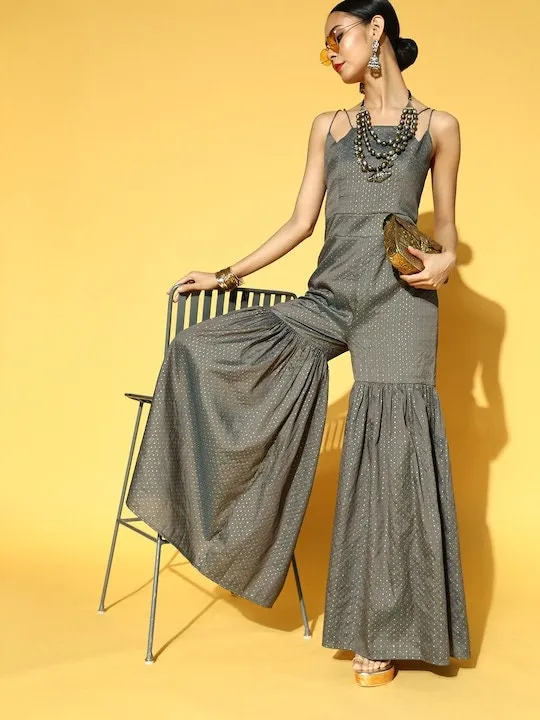 Grey Self Design Jumpsuit