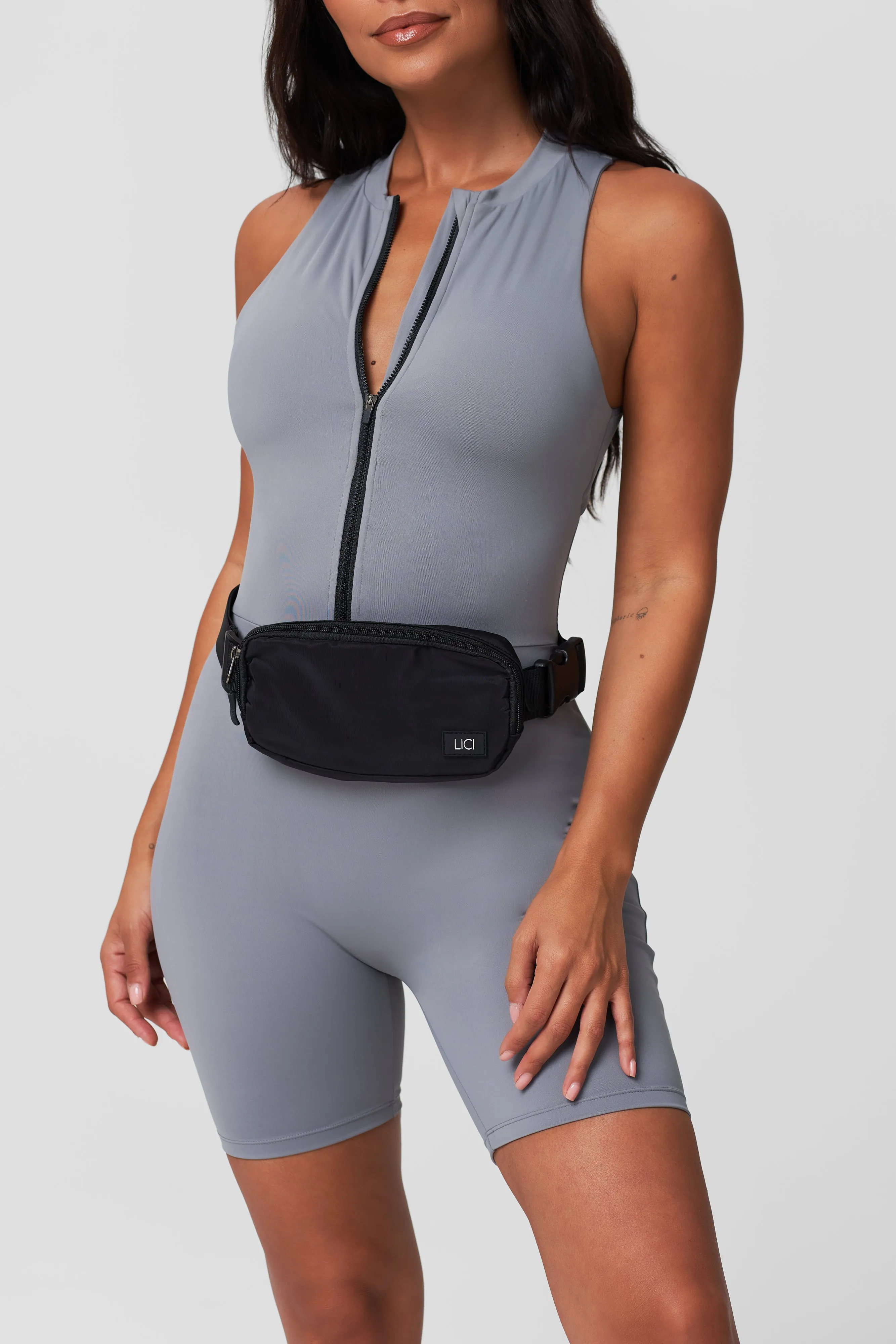 Grey Zipper Biker Jumpsuit