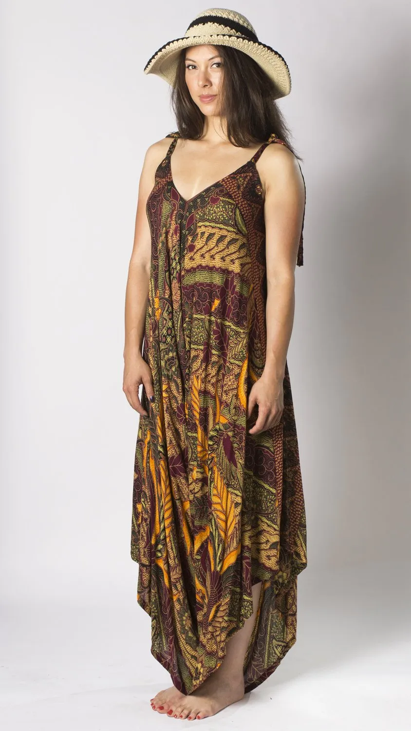 Gypsy Jumpsuit in Batik Maroon Orange Leaf