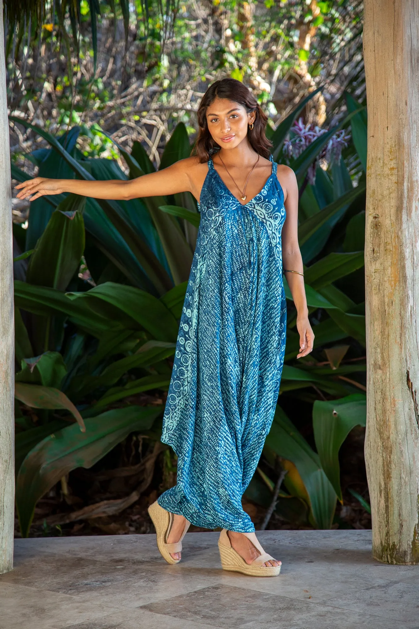 Gypsy Jumpsuit in Curacao Batik Denim Mint Code