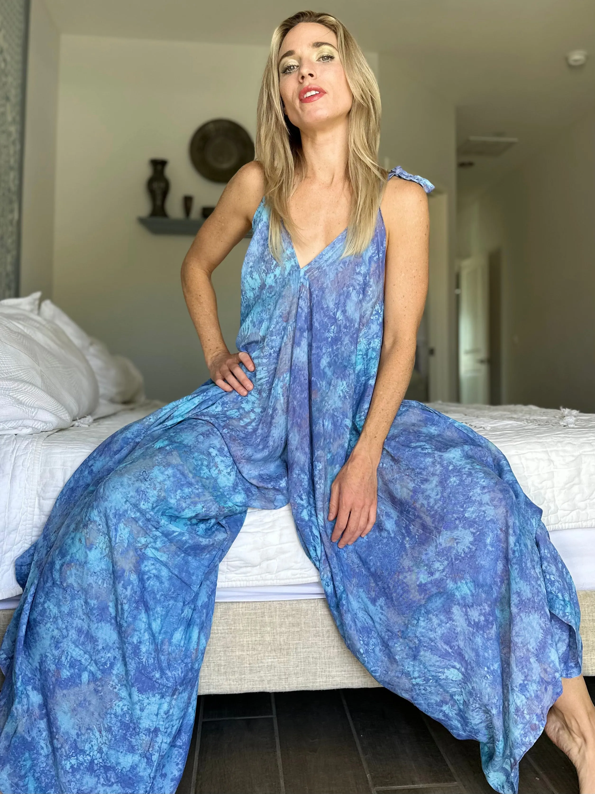 Gypsy Jumpsuit in Periwinkle Turquoise Tie Dye