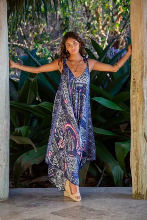 Gypsy Jumpsuit in Turks And Caicos Batik Dark Peri Pink Leaf