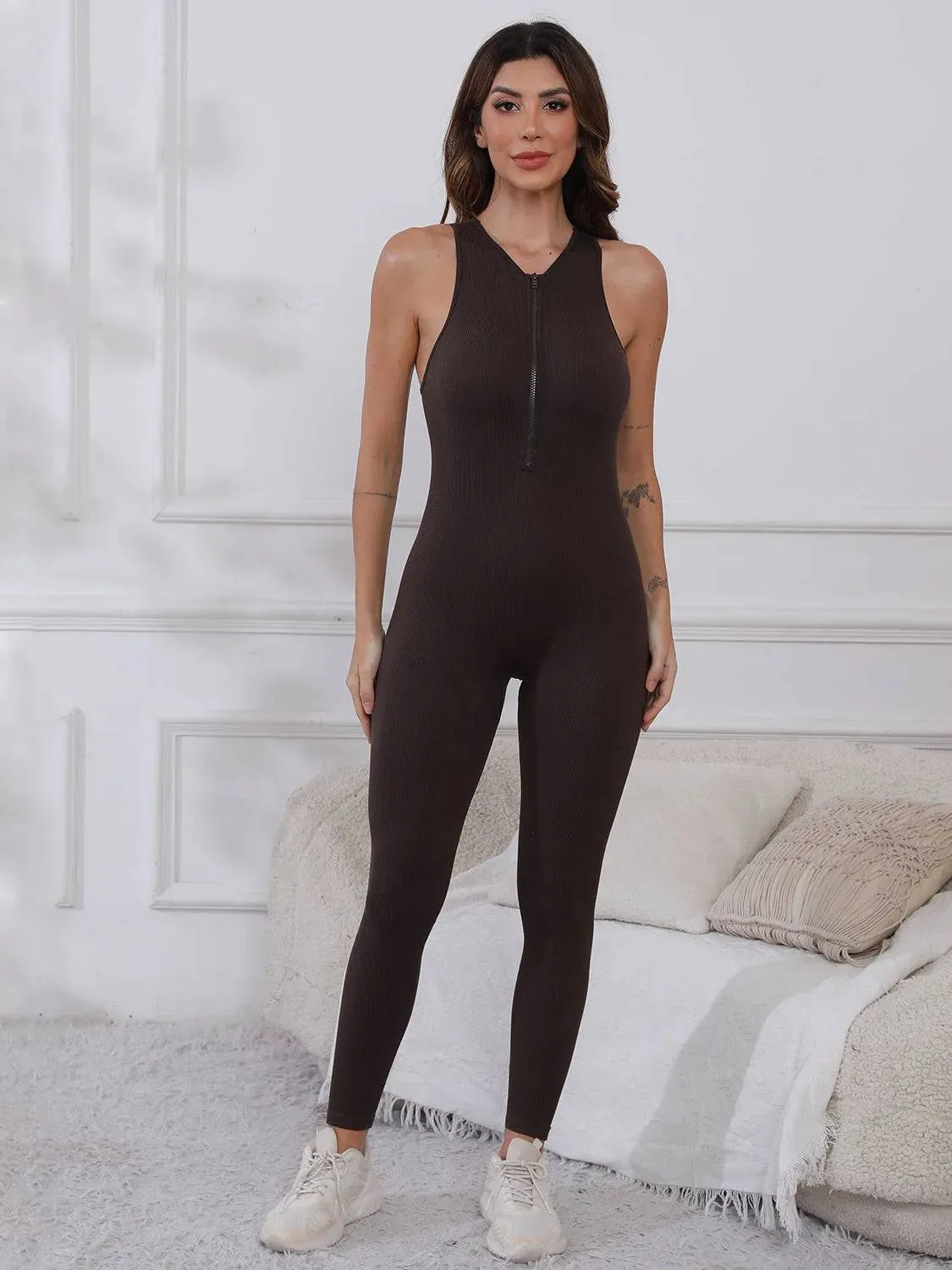 Half Zip Wide Strap Active Jumpsuit