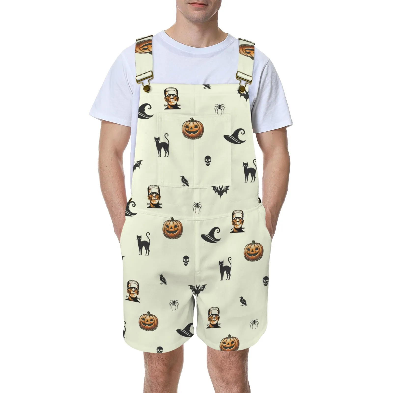 halloween frankenstein print Unisex Shorts Suspender Jumpsuit (Model L78)