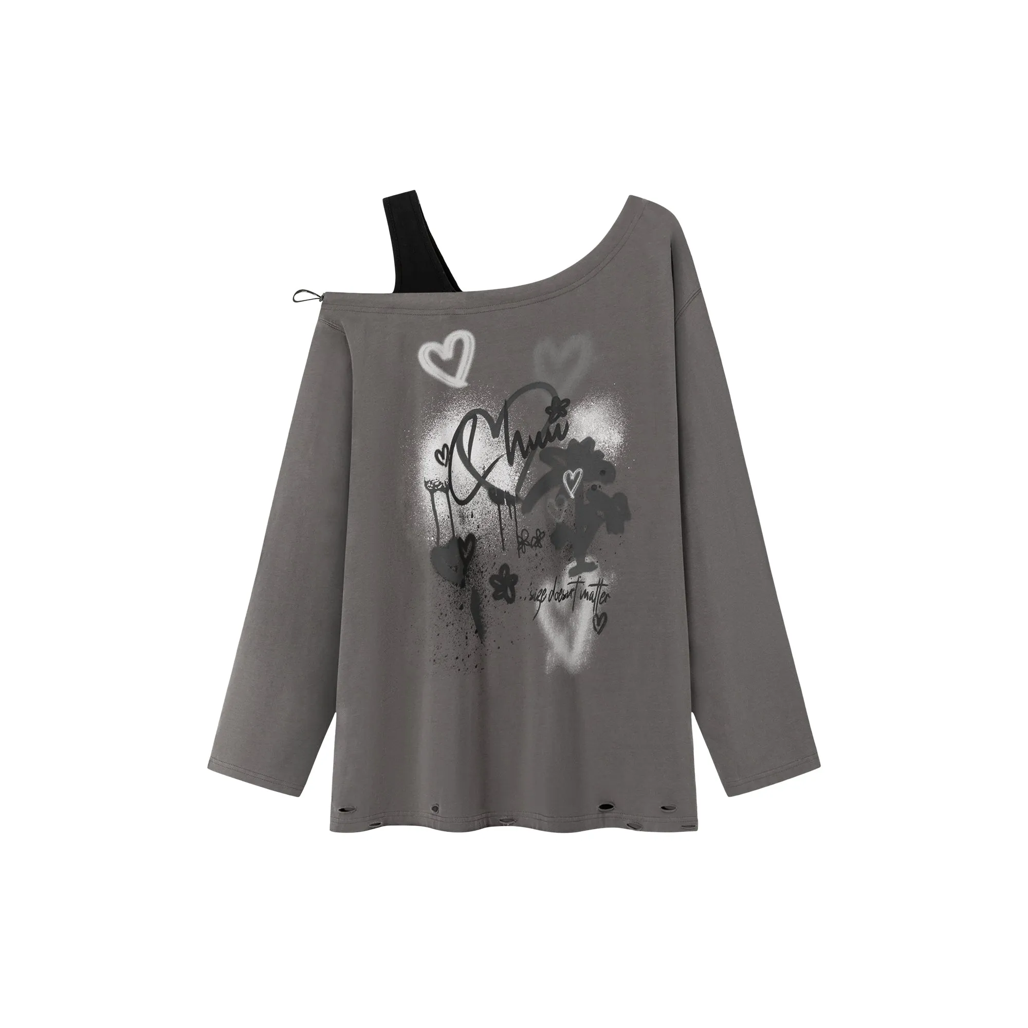 Heart Logo One Shoulder Long Sleeve T-Shirt