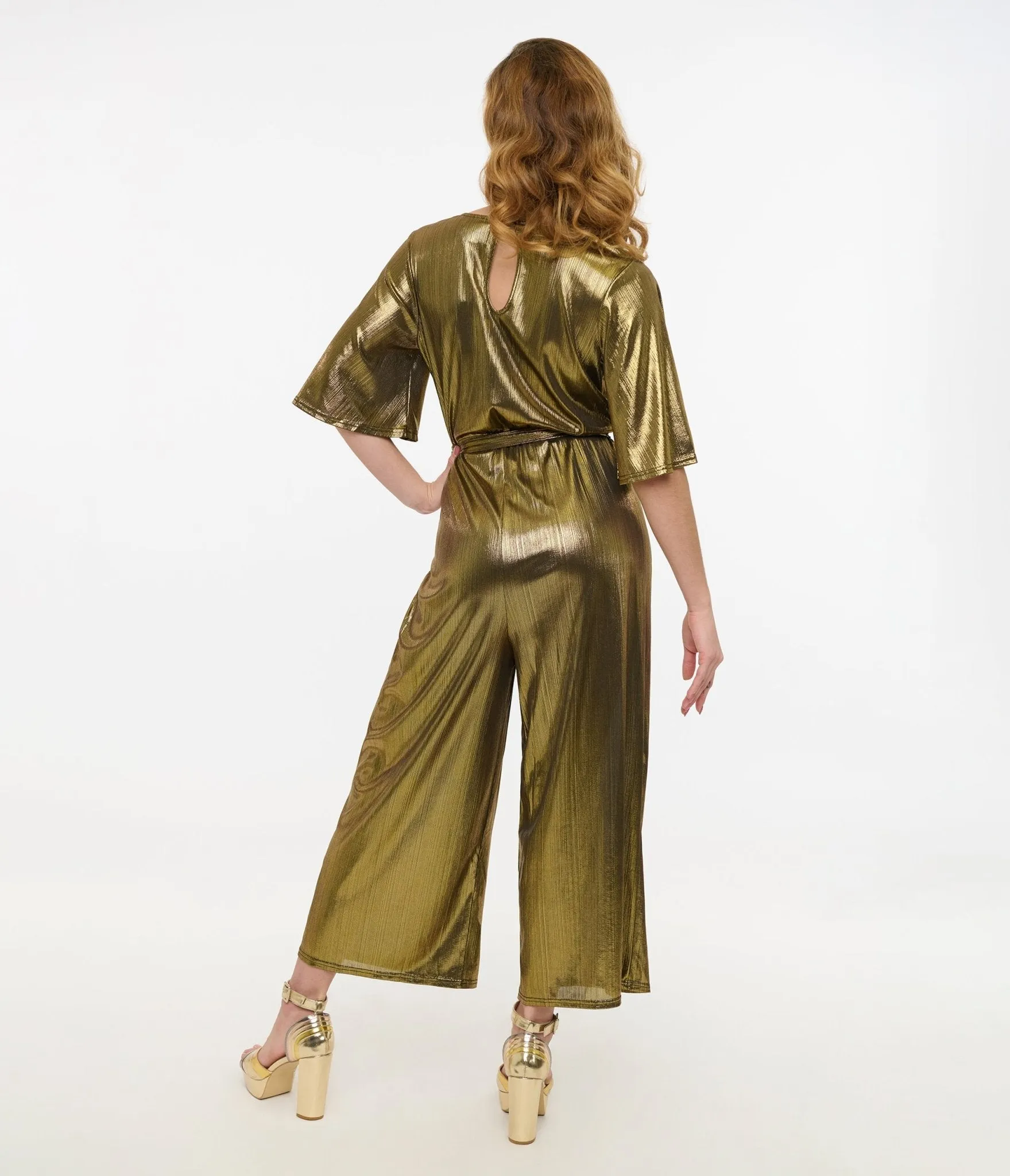 Hell Bunny 1970s Gold Lurex Jumpsuit