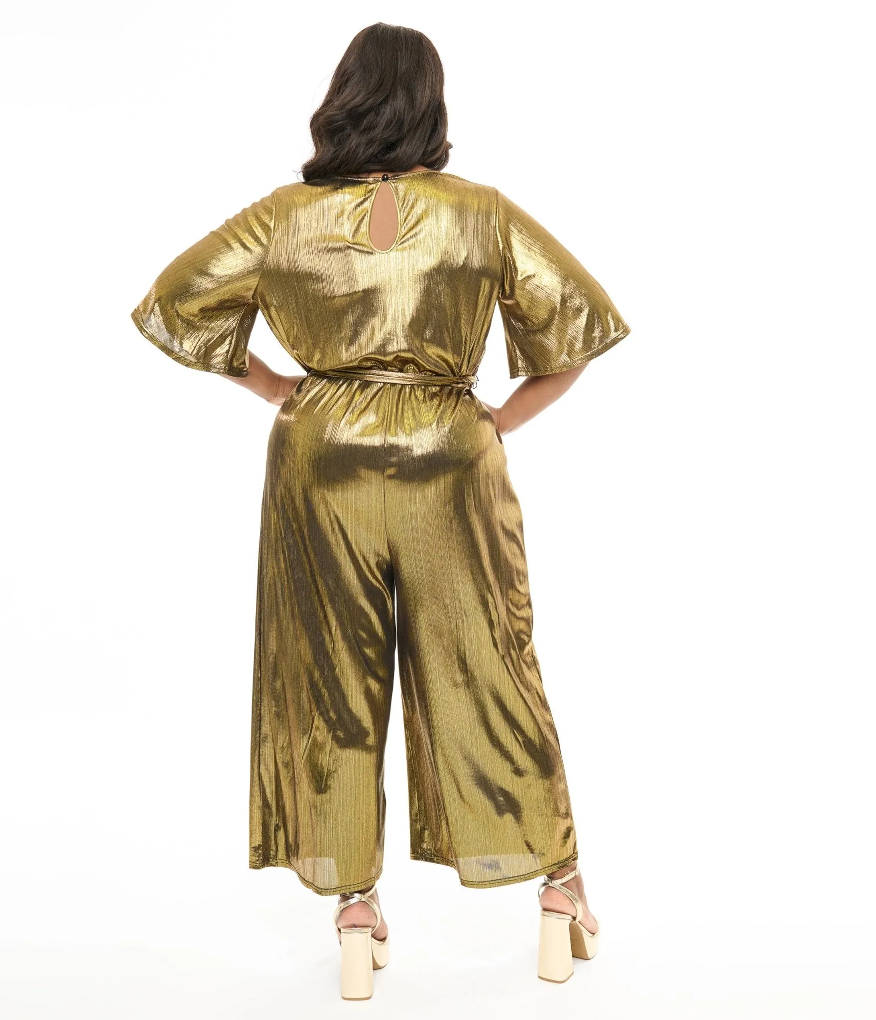 Hell Bunny Plus Size 1970s Gold Lurex Jumpsuit