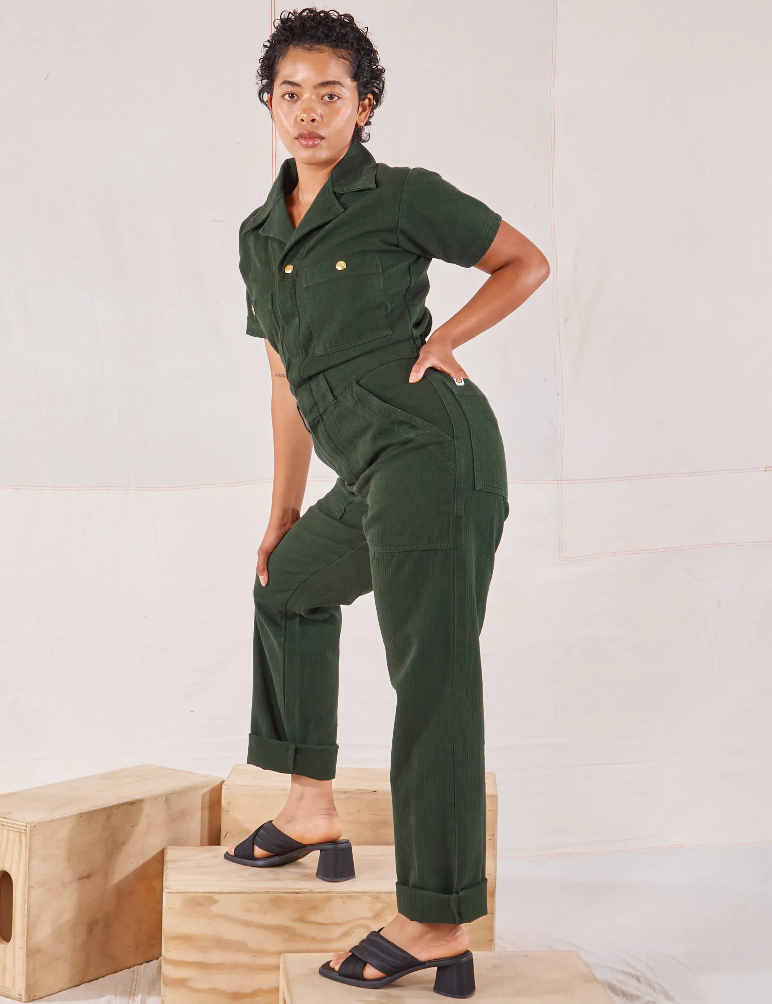 Heritage Short Sleeve Jumpsuit - Swamp Green