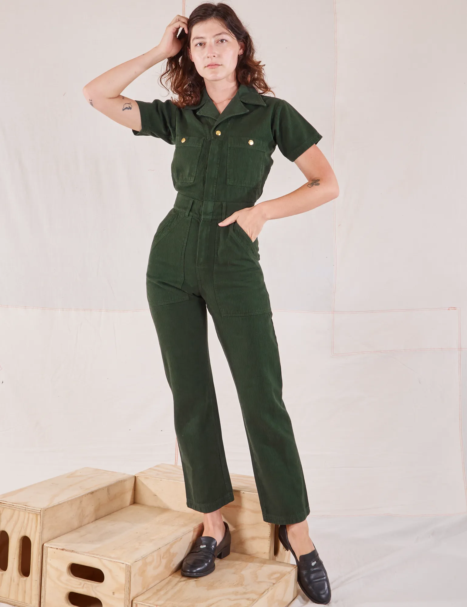 Heritage Short Sleeve Jumpsuit - Swamp Green