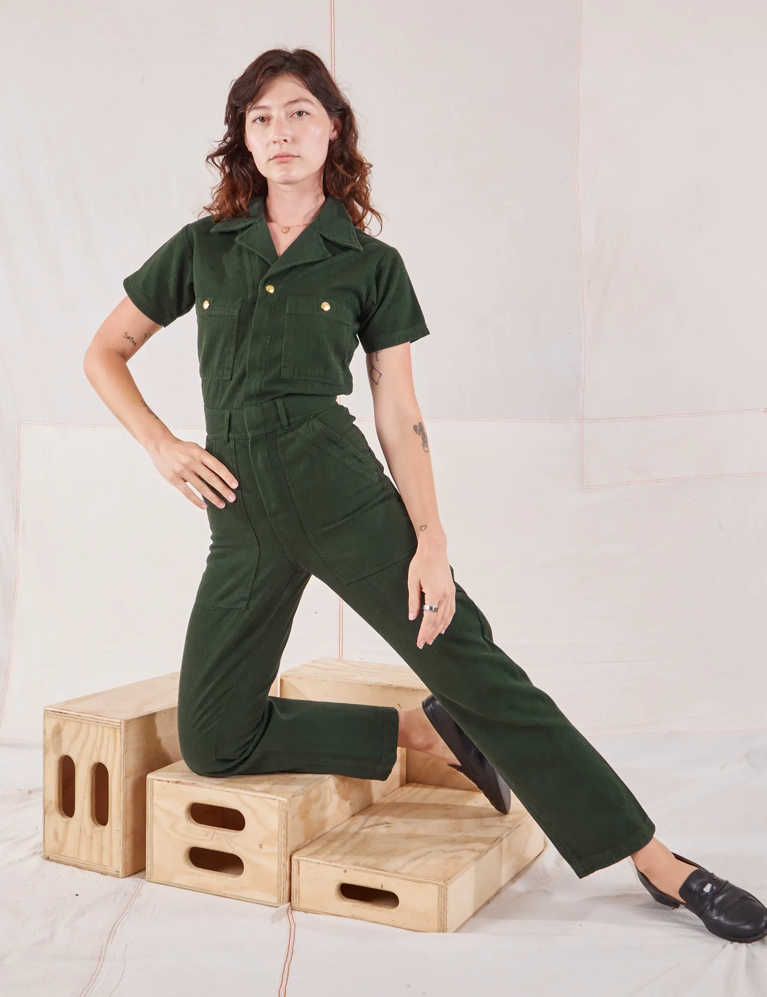 Heritage Short Sleeve Jumpsuit - Swamp Green