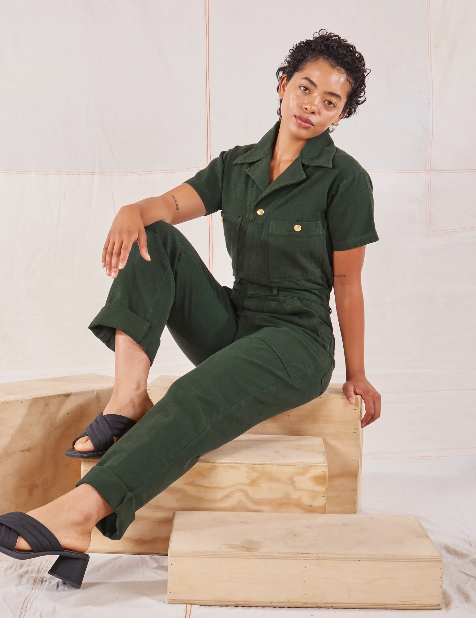 Heritage Short Sleeve Jumpsuit - Swamp Green