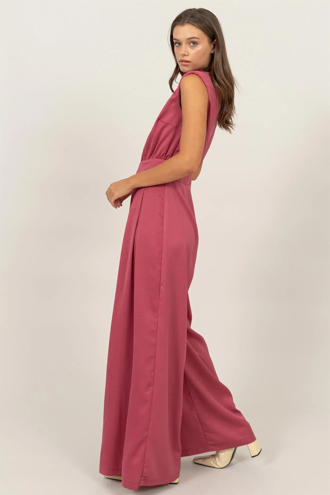 HF24G072-SLEEVELESS WIDE LEG SATIN JUMPSUIT