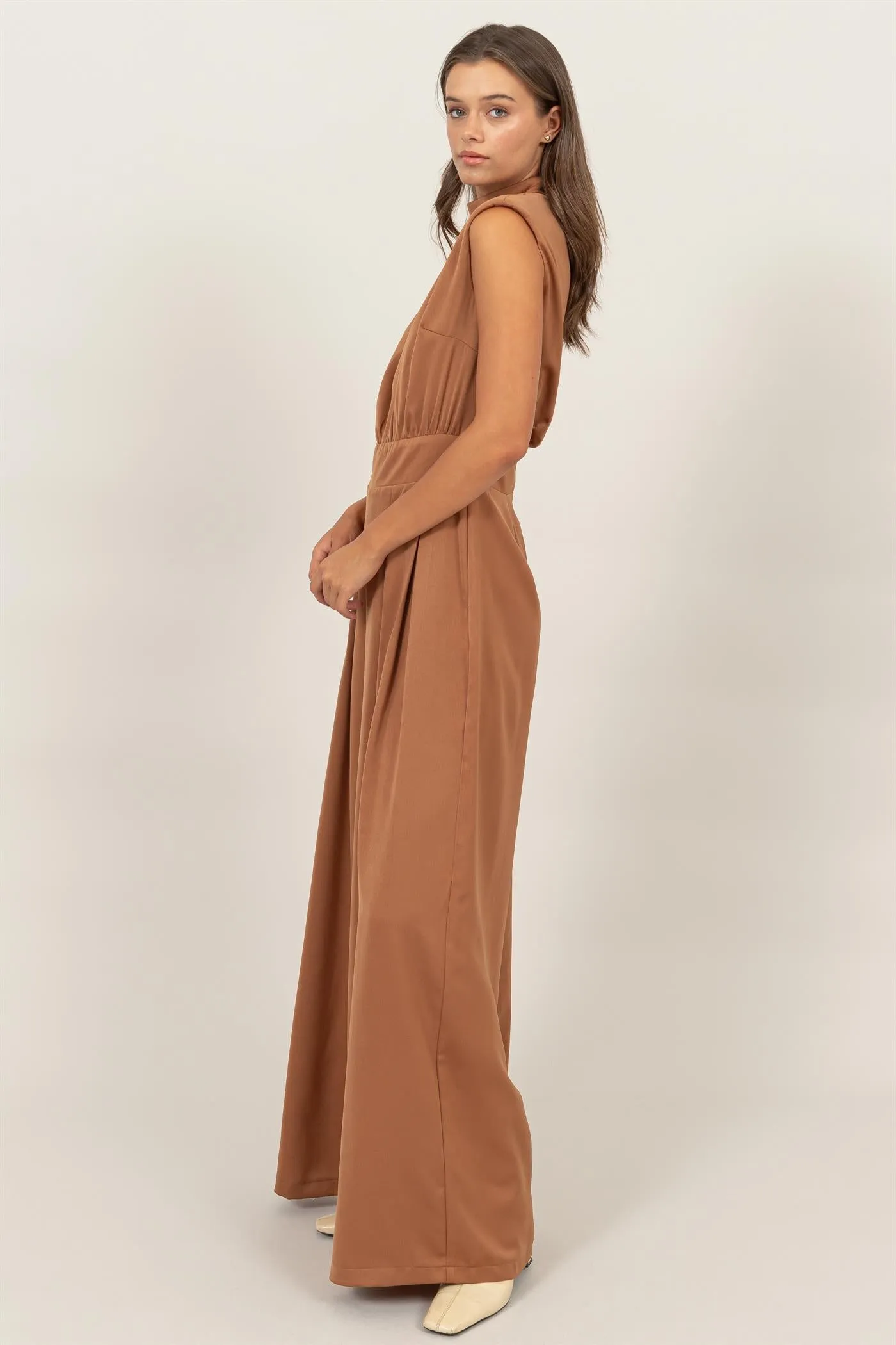 HF24G072-SLEEVELESS WIDE LEG SATIN JUMPSUIT