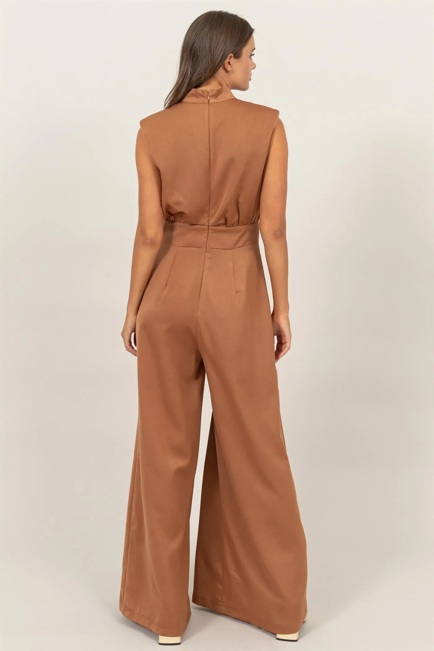 HF24G072-SLEEVELESS WIDE LEG SATIN JUMPSUIT