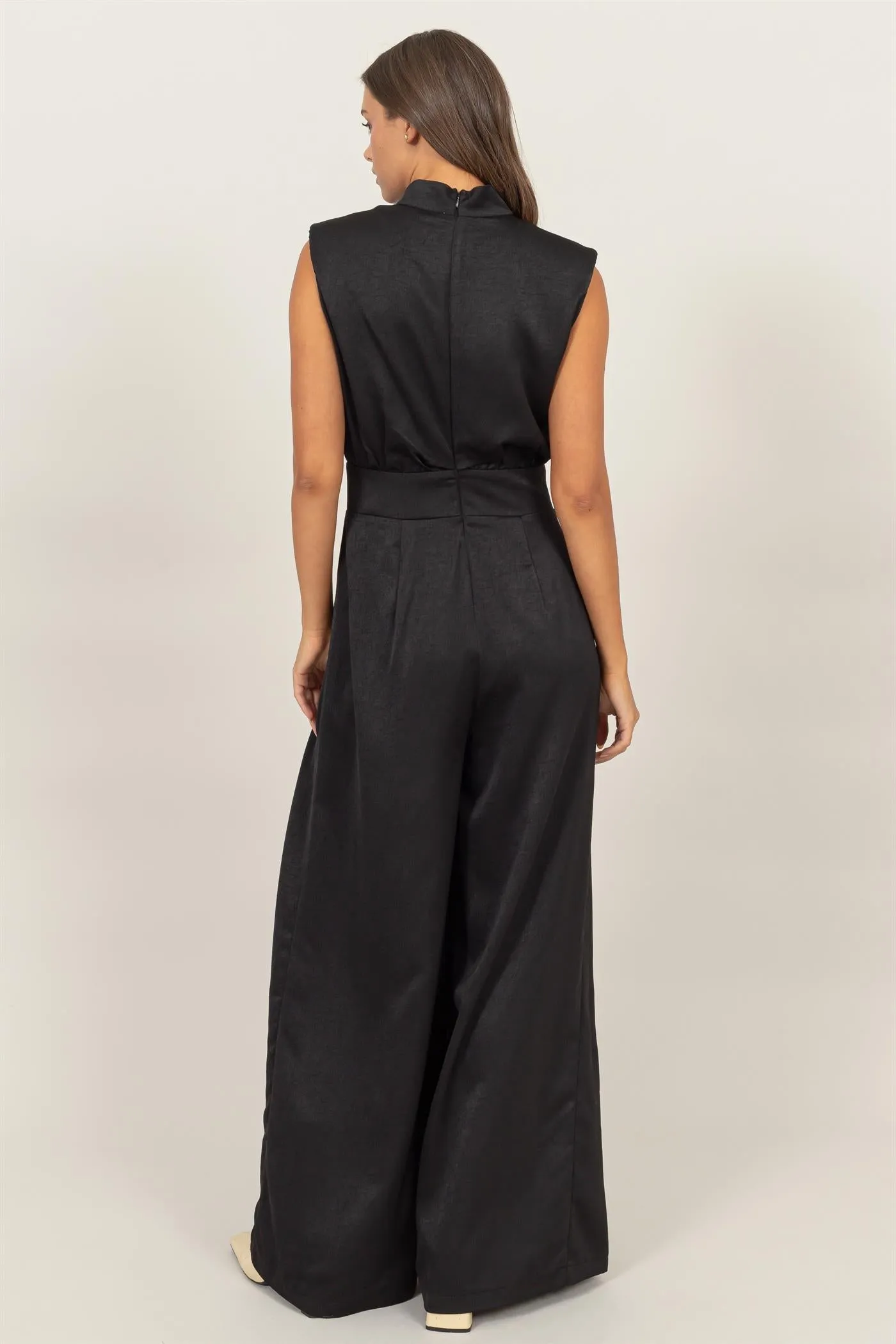 HF24G072-SLEEVELESS WIDE LEG SATIN JUMPSUIT