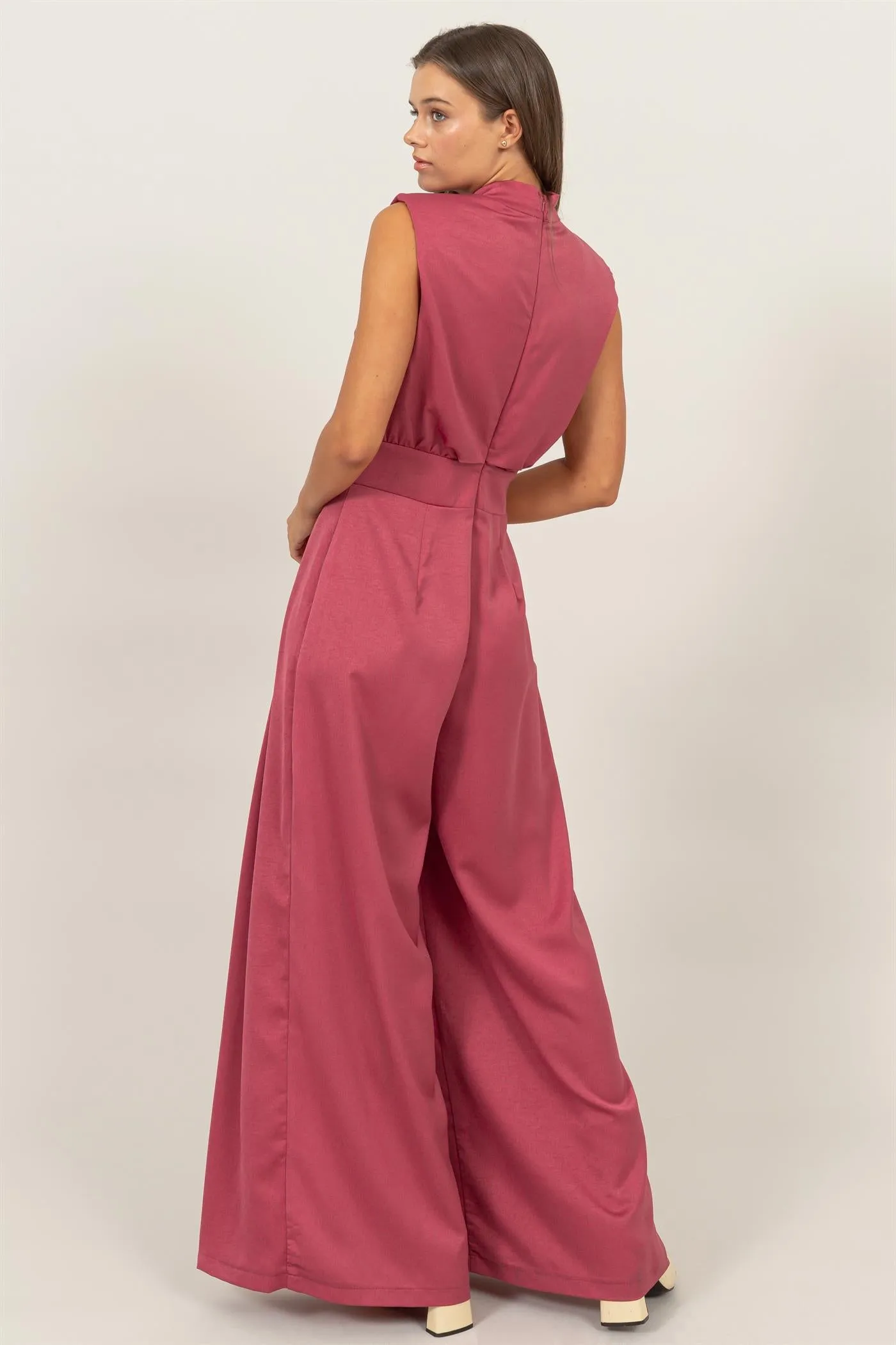 HF24G072-SLEEVELESS WIDE LEG SATIN JUMPSUIT