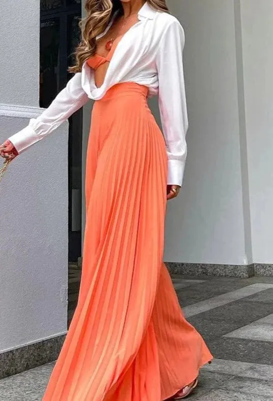 High Fashion Lime Green Pleated Wide Leg Pants