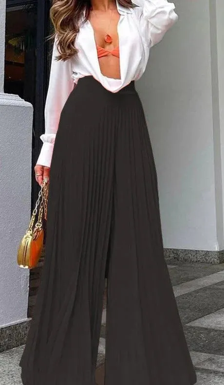 High Fashion Lime Green Pleated Wide Leg Pants