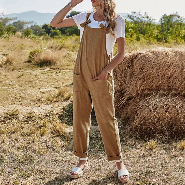 High Waist Bow Strap Solid Casual Jumpsuits