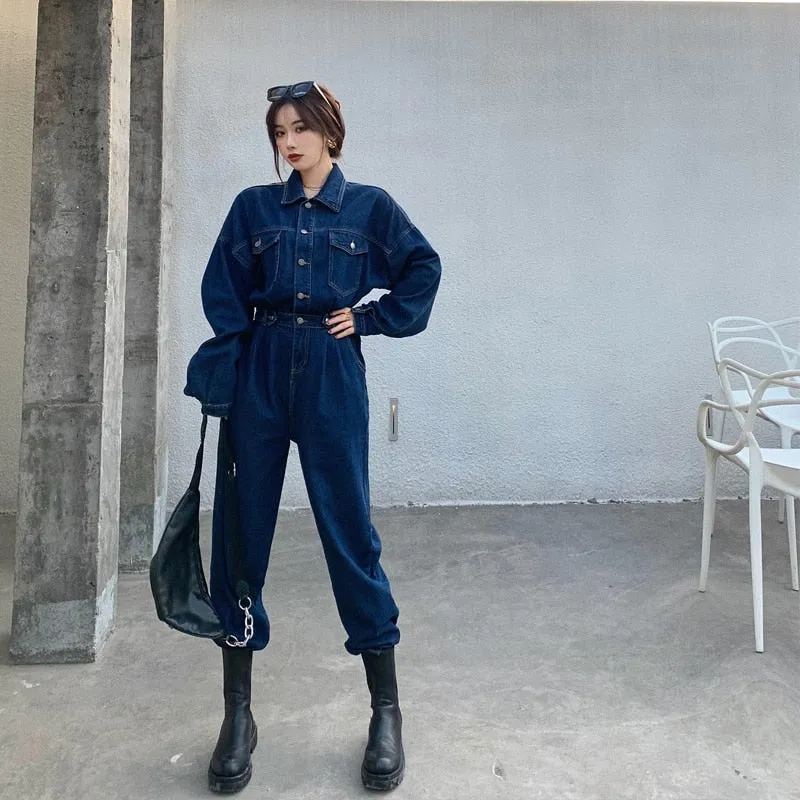 High Waist Denim Blue Jeans Jumpsuit