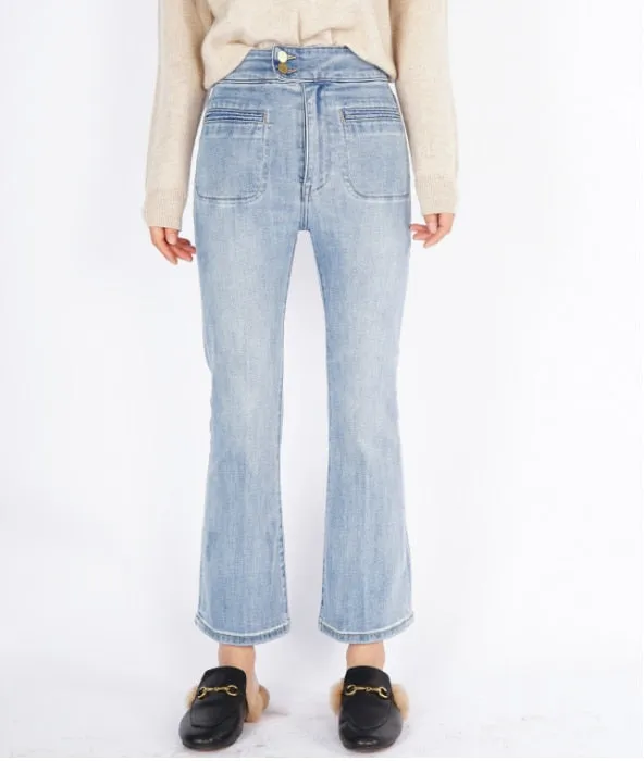 High Waist Slim Flared Women's Denim Pants