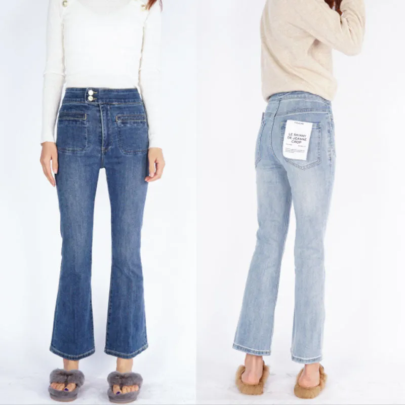 High Waist Slim Flared Women's Denim Pants