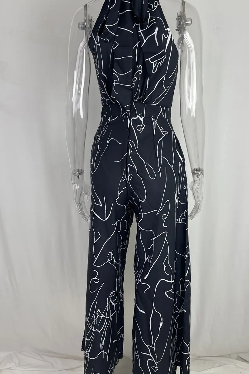 HJP1198 Sleeveless Abstract Print Jumpsuit