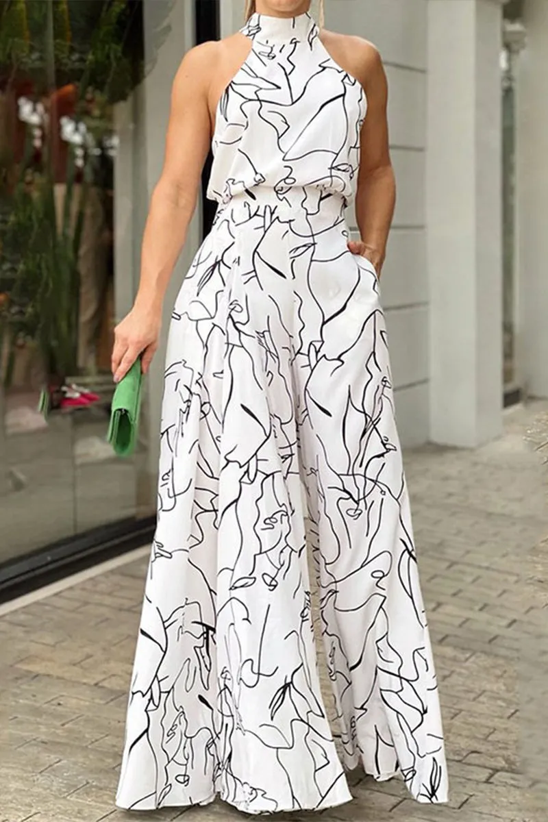 HJP1198 Sleeveless Abstract Print Jumpsuit