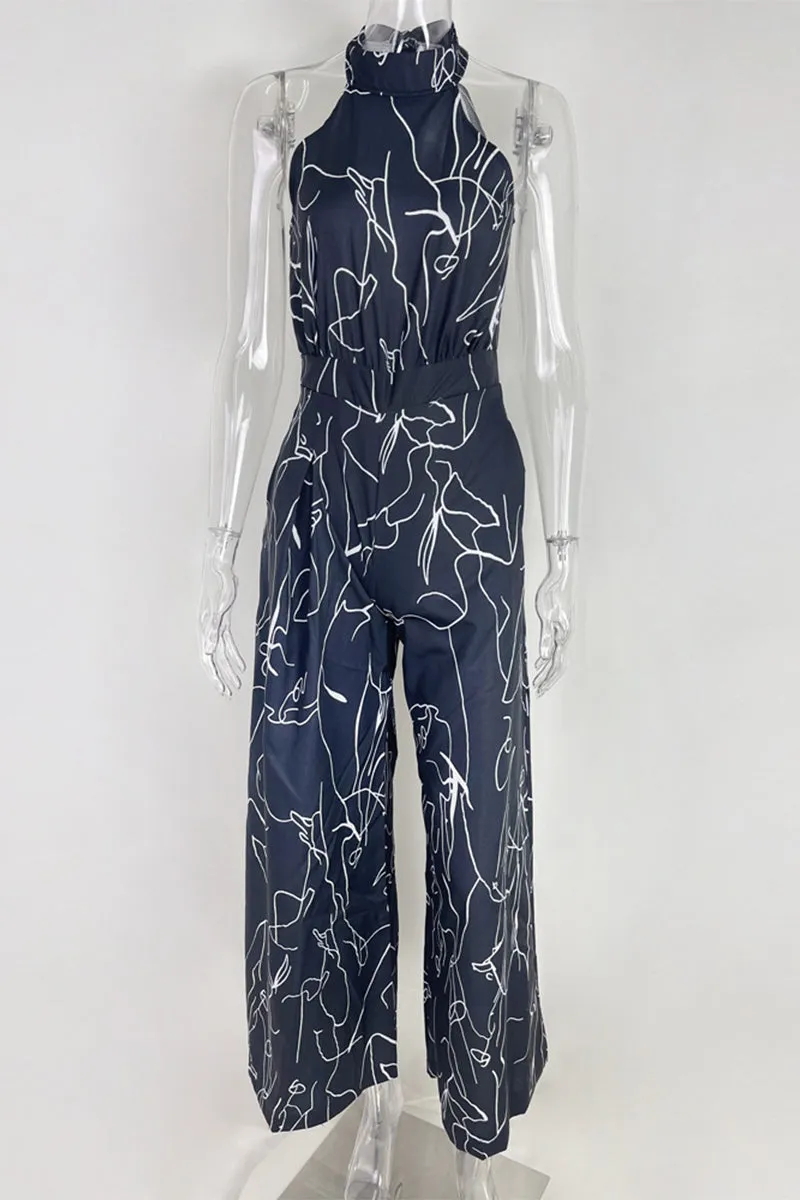 HJP1198 Sleeveless Abstract Print Jumpsuit